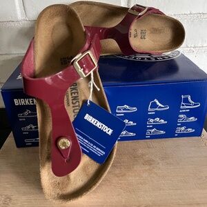 Like New Birkenstock Gizeh Birko-Flor Maroon High Shine 37 Reg 6.5/7